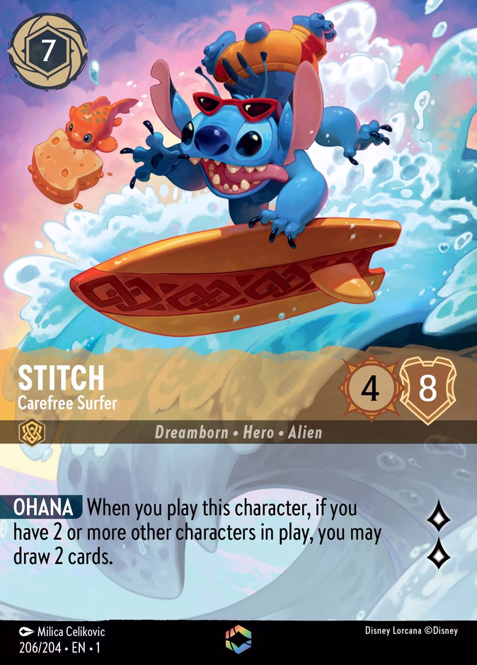 Stitch - Carefree Surfer 1-206 Lorcana card