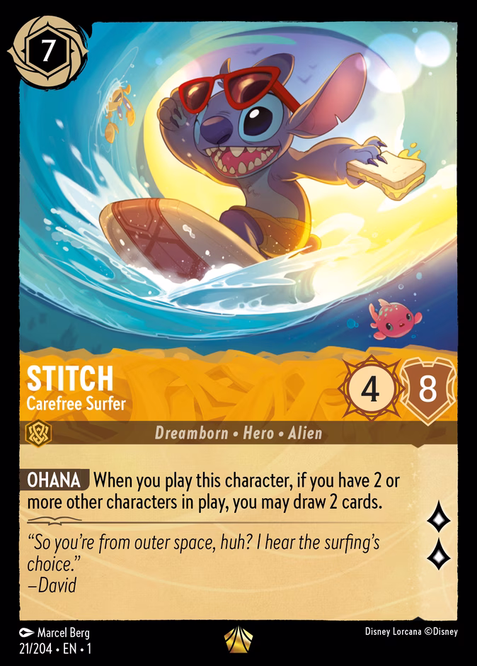 Stitch - Carefree Surfer 1-21 Lorcana card