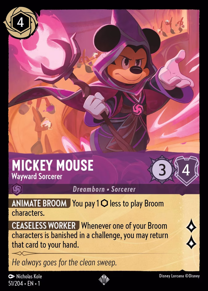 Mickey Mouse - Wayward Sorcerer 1-51 Lorcana card