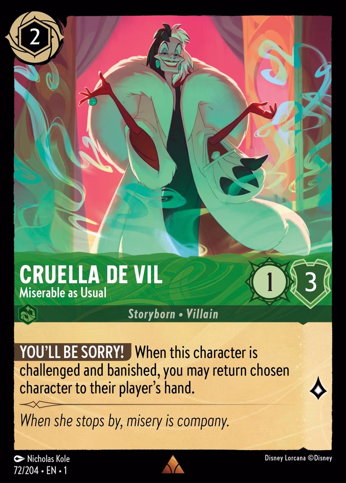 Cruella De Vil - Miserable as Usual 1-72 Lorcana card