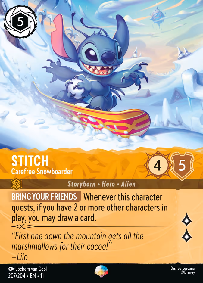 Stitch - Carefree Snowboarder 11-207 Lorcana card