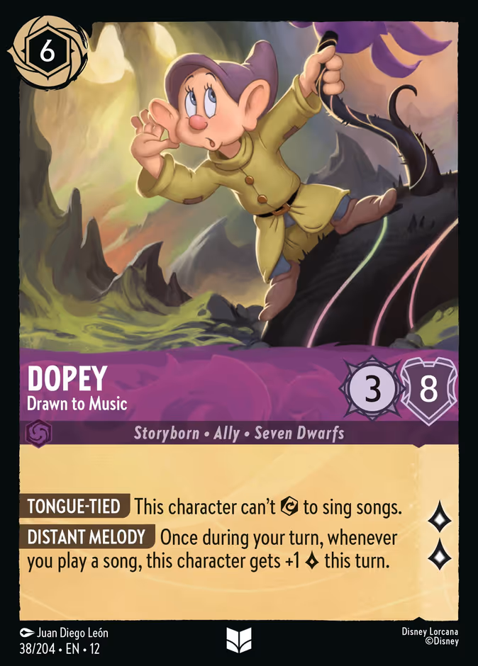 Dopey - Drawn to Music 12-38 Lorcana card