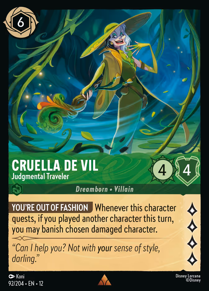 Cruella De Vil - Judgmental Traveler 12-92 Lorcana card