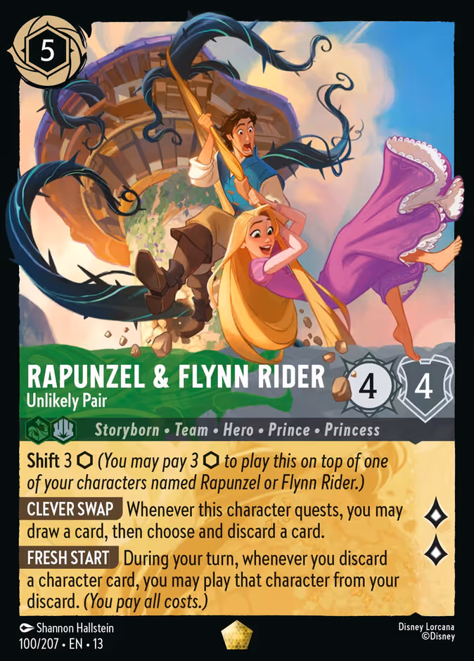 Rapunzel & Flynn Rider - Unlikely Pair 13-100 Lorcana card