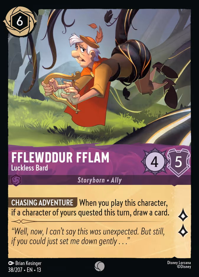 Fflewddur Fflam - Luckless Bard 13-38 Lorcana card