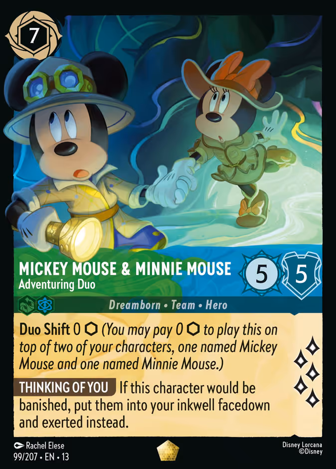 Mickey Mouse & Minnie Mouse - Adventuring Duo 13-99 Lorcana card