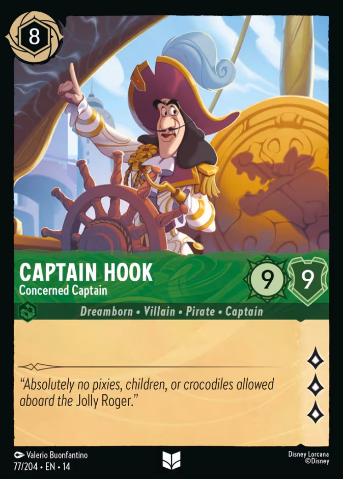 Captain Hook - Concerned Captain 14-77 Lorcana card