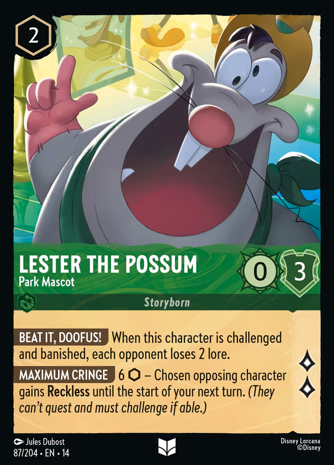 Lester the Possum - Park Mascot 14-87 Lorcana card