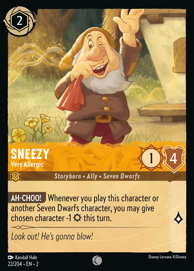 Sneezy - Very Allergic 2-22 Lorcana card