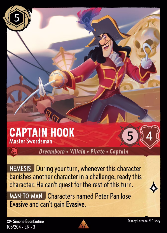 Captain Hook - Master Swordsman 3-105 Lorcana card