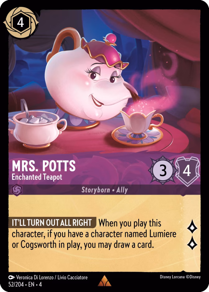 Mrs. Potts - Enchanted Teapot 4-52 Lorcana card