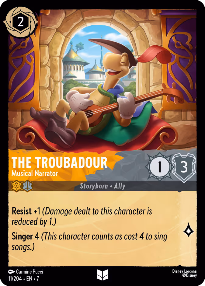 The Troubadour - Musical Narrator 7-11 Lorcana card