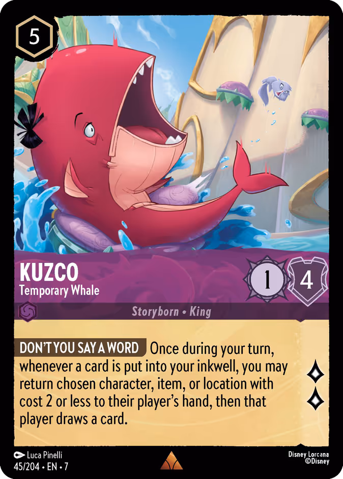 Kuzco - Temporary Whale 7-45 Lorcana card