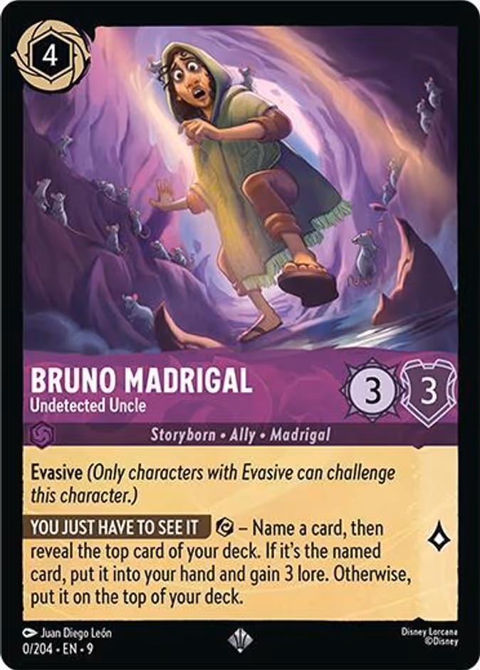 Bruno Madrigal - Undetected Uncle 9-0 Lorcana card