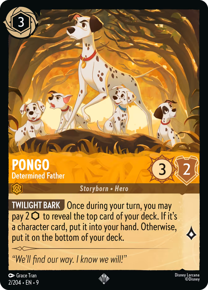 Pongo - Determined Father 9-2 Lorcana card
