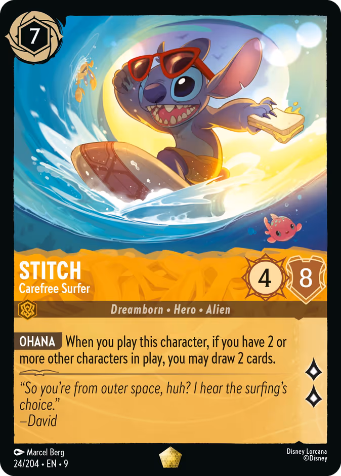 Stitch - Carefree Surfer 9-24 Lorcana card
