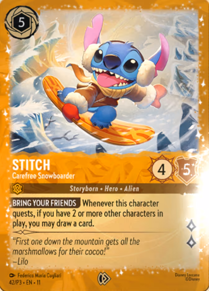 Stitch - Carefree Snowboarder P3-42 Lorcana card